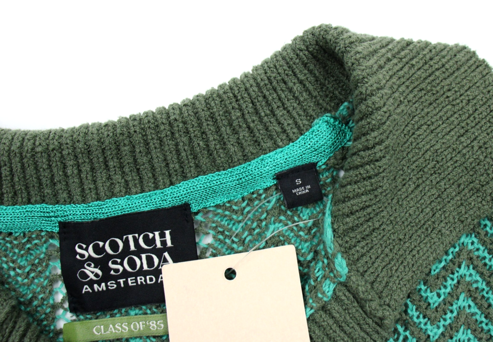 Scotch & Soda Mens Small Open Structured Knitted V Neck Polo Green NWT $148 - Picture 6 of 11